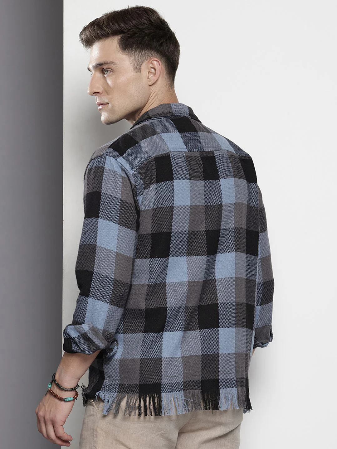 Men's Black Relaxed Fit Checkered Bohemian Printed Shirt - Image 4
