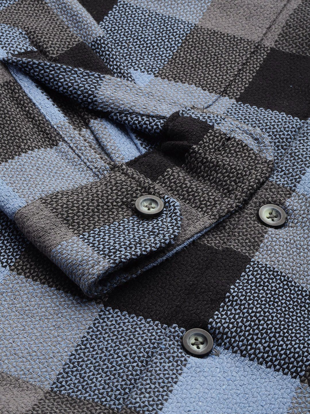 Men's Black Relaxed Fit Checkered Bohemian Printed Shirt - Image 6