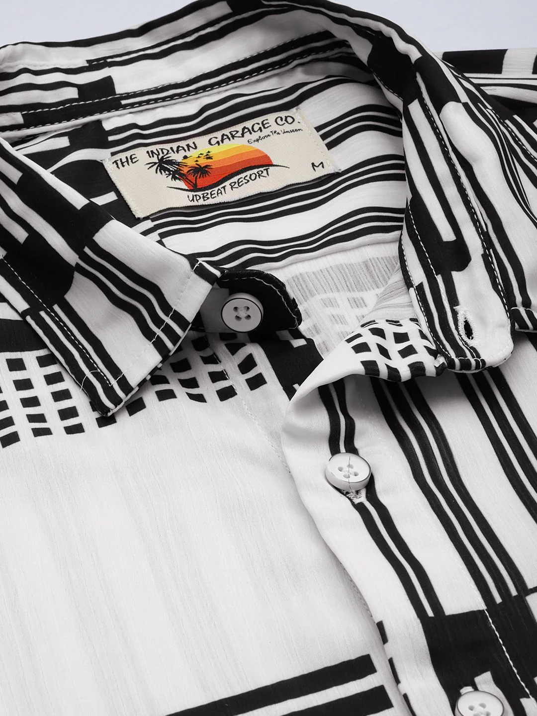 Men's Black Relaxed Fit Geometric Print Resort Wear Shirt - Image 5