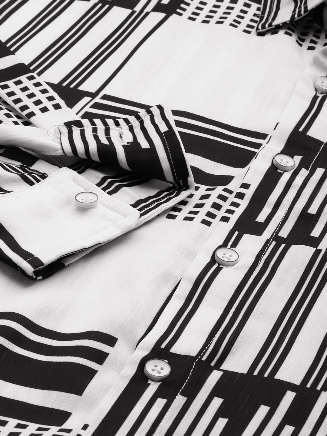 Men's Black Relaxed Fit Geometric Print Resort Wear Shirt - Image 6
