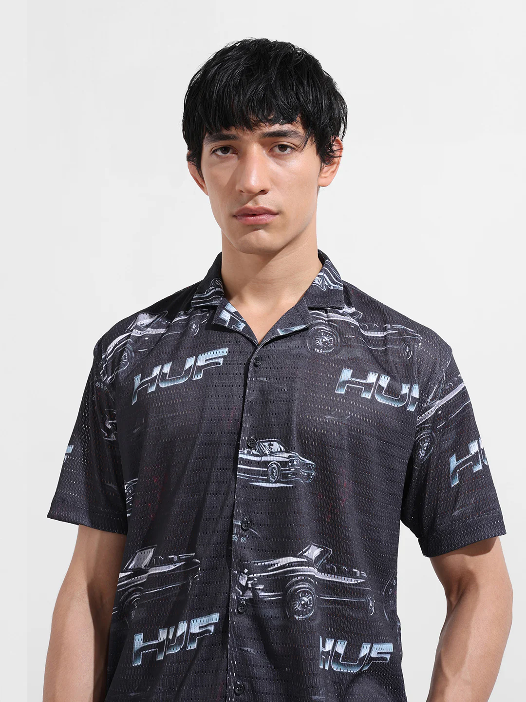 Men's Black Relaxed Fit Printed Resort Shirt - Image 4