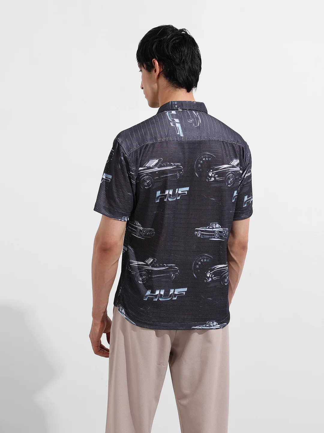 Men's Black Relaxed Fit Printed Resort Shirt - Image 5