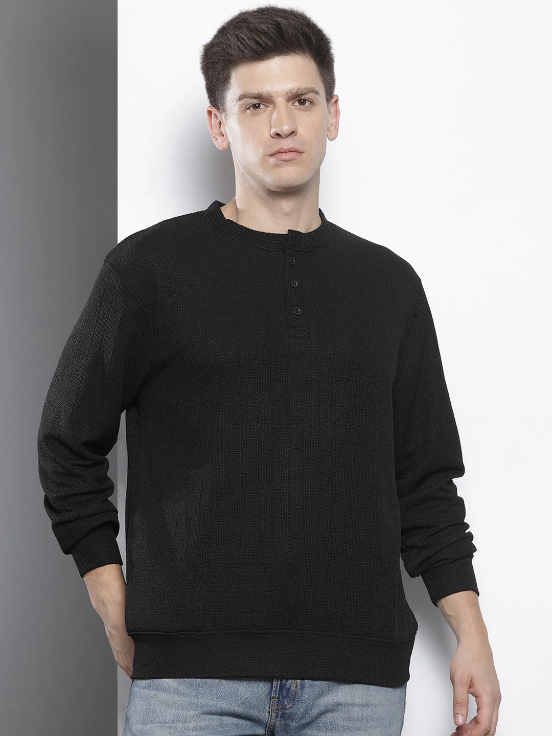 Men's Black Relaxed Fit Solid Street Wear Sweatshirts - Image 3