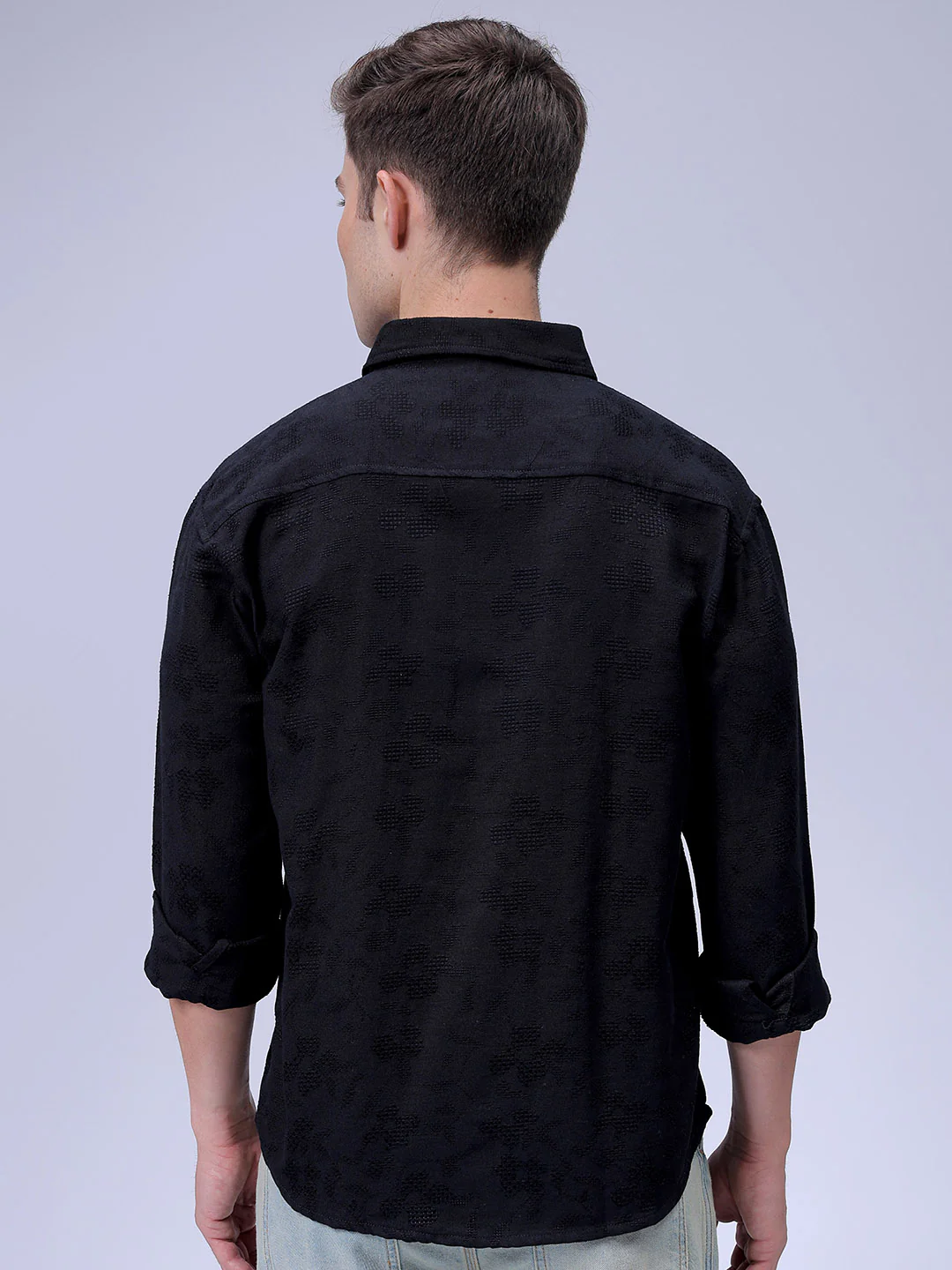 Men's Black Relaxed Fit Solid Resort Wear Shirt - Image 5