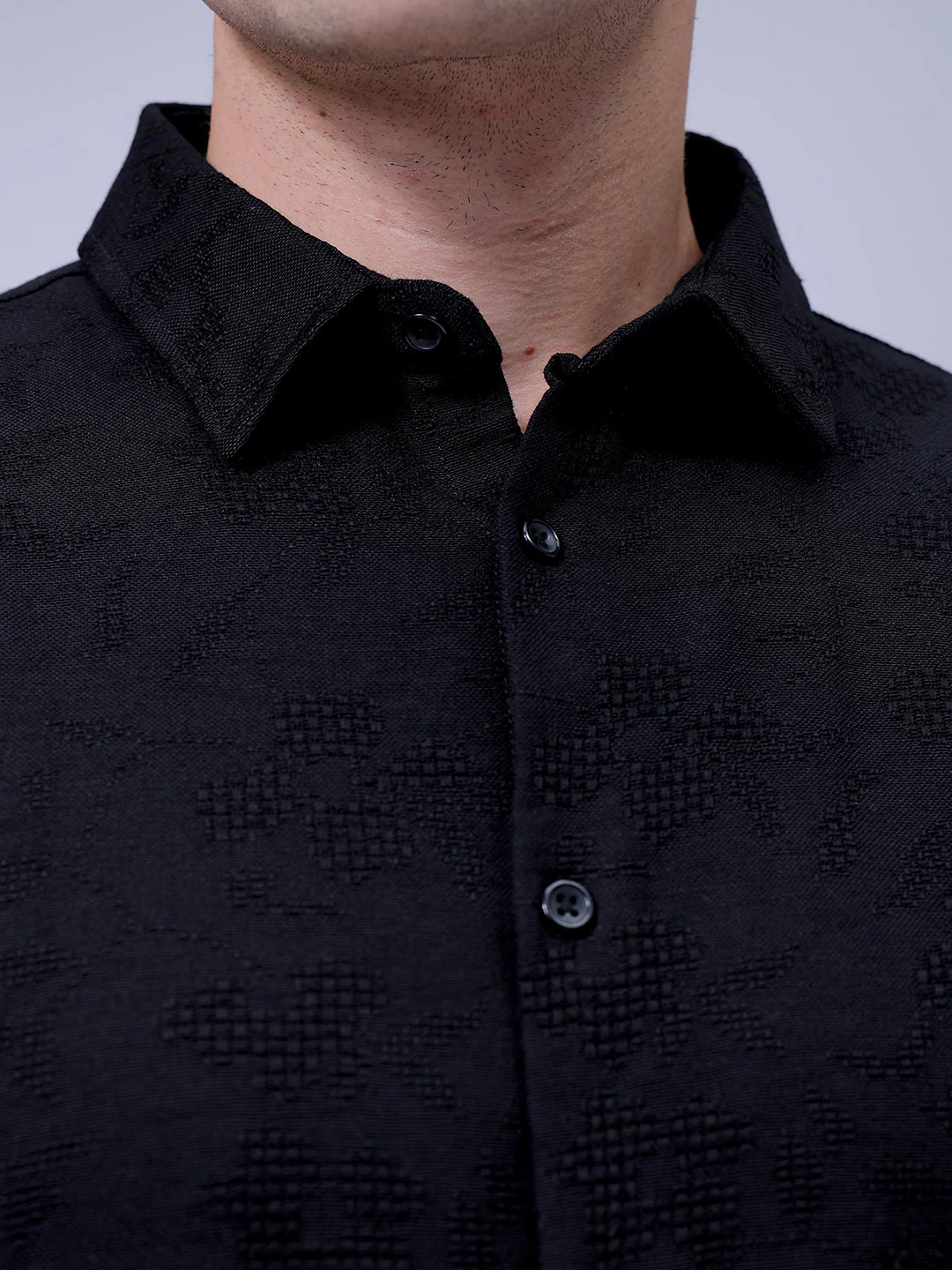Men's Black Relaxed Fit Solid Resort Wear Shirt - Image 6
