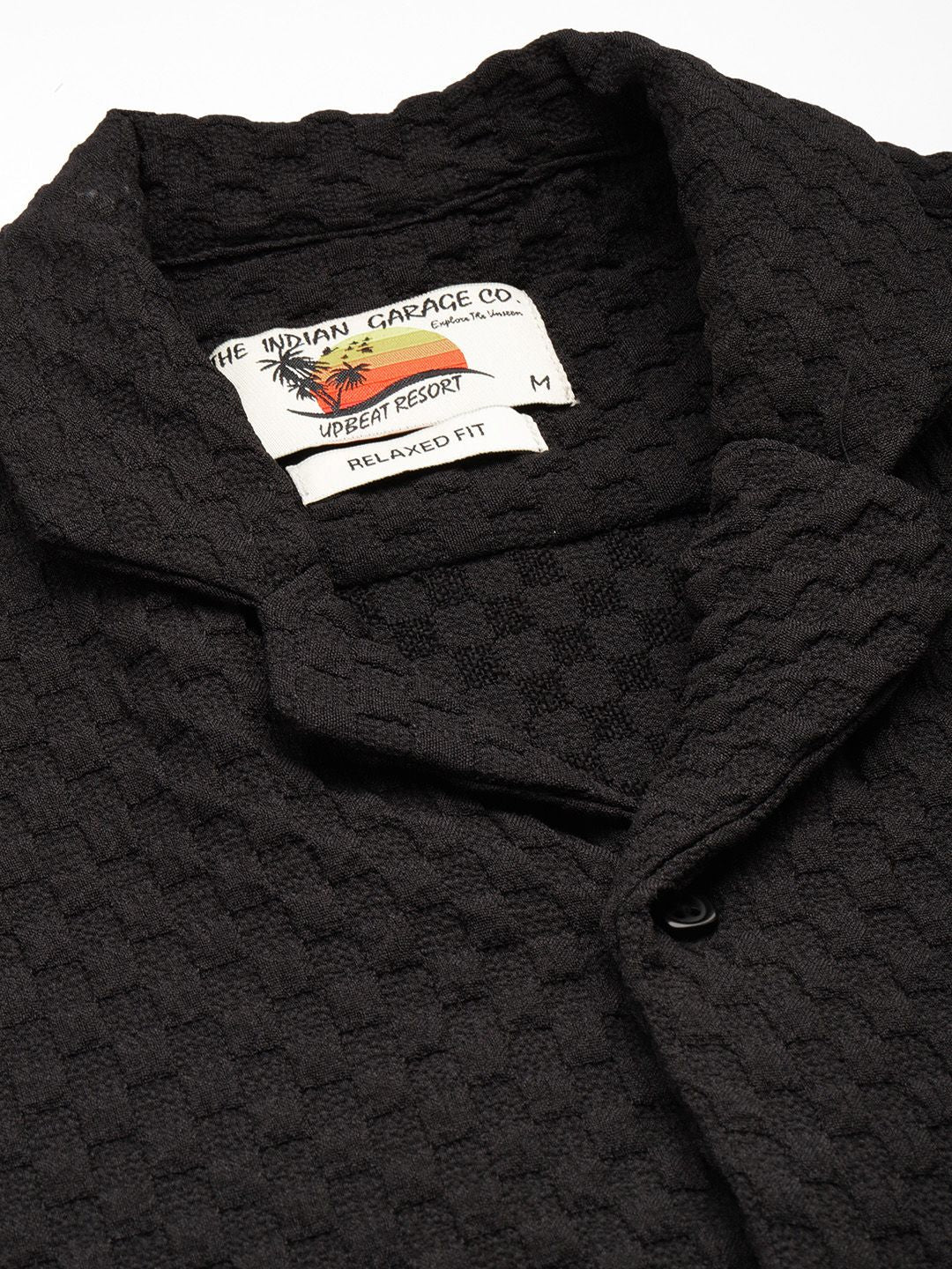 Men's Black Relaxed Fit Solid Textured Shirt - Image 4