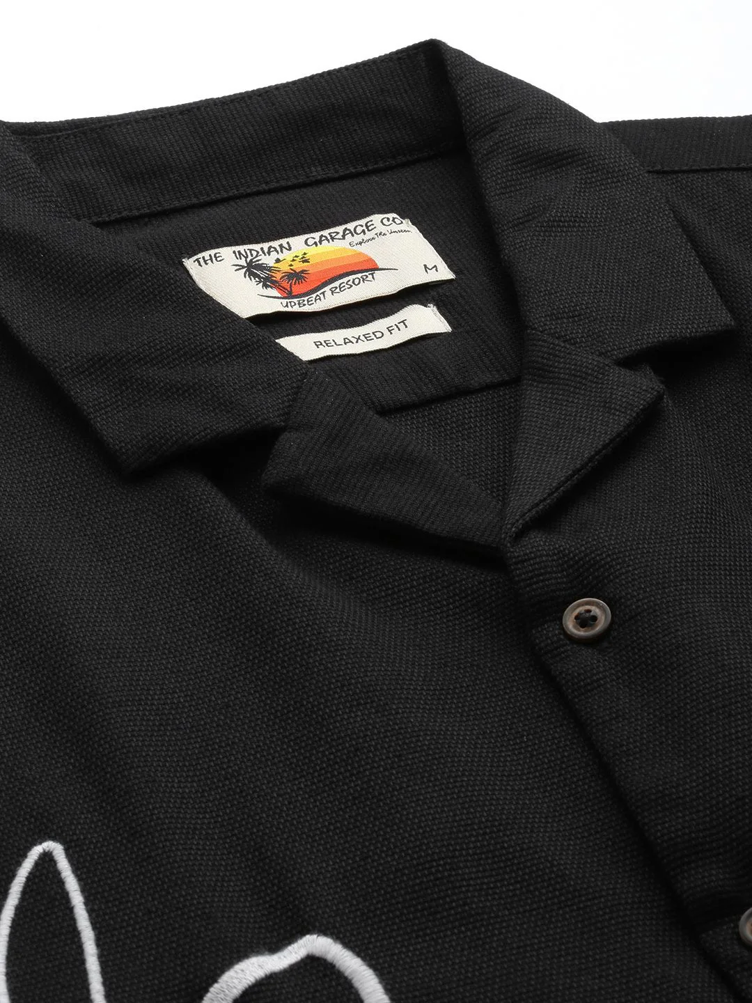 Men's Black Relaxed Fit  Embroidered Shirt - Image 5