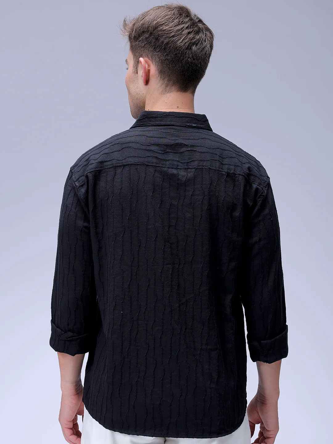 Men's Black Relaxed Fit Solid Resort Wear Shirt - Image 5