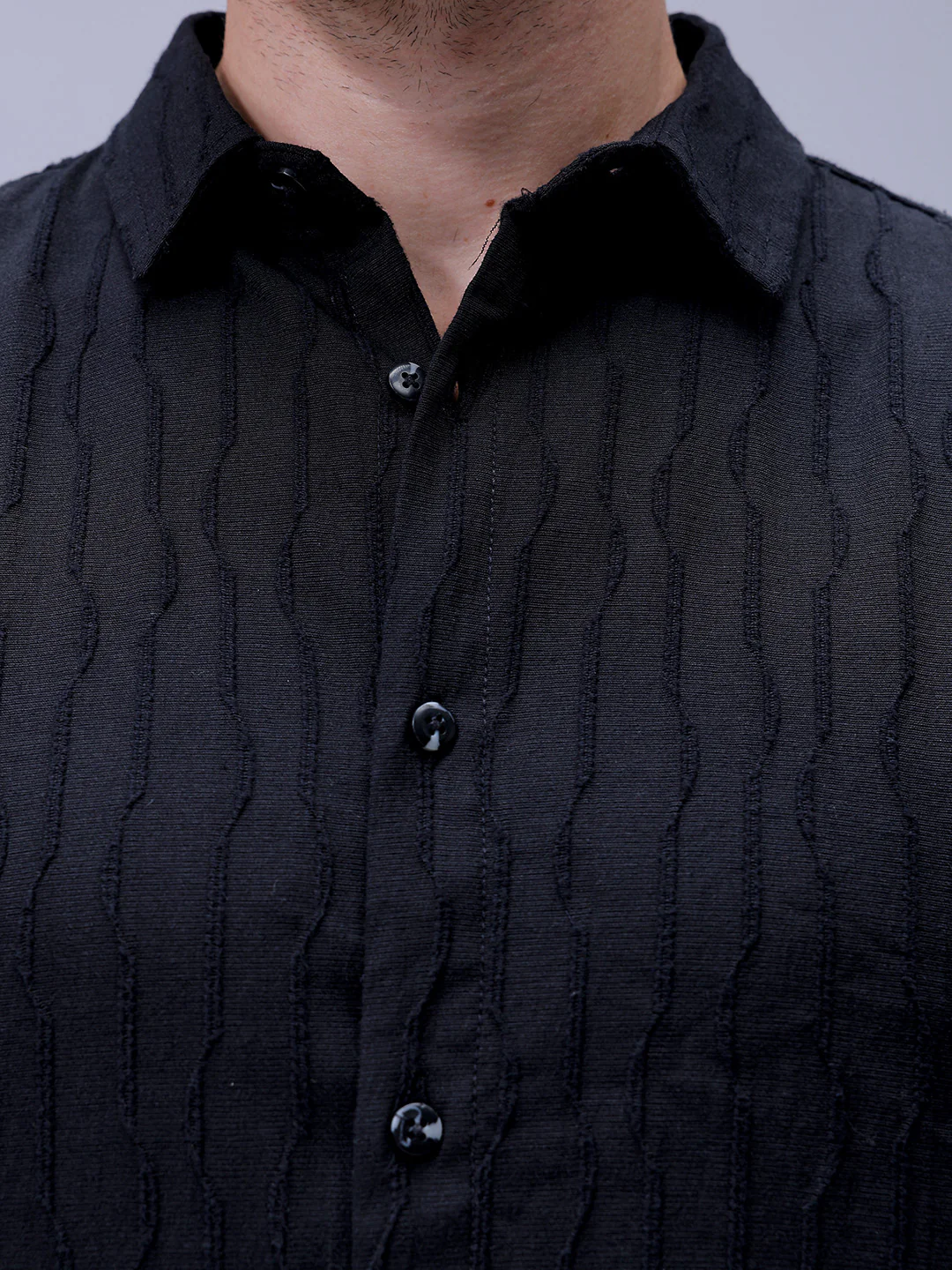 Men's Black Relaxed Fit Solid Resort Wear Shirt - Image 6
