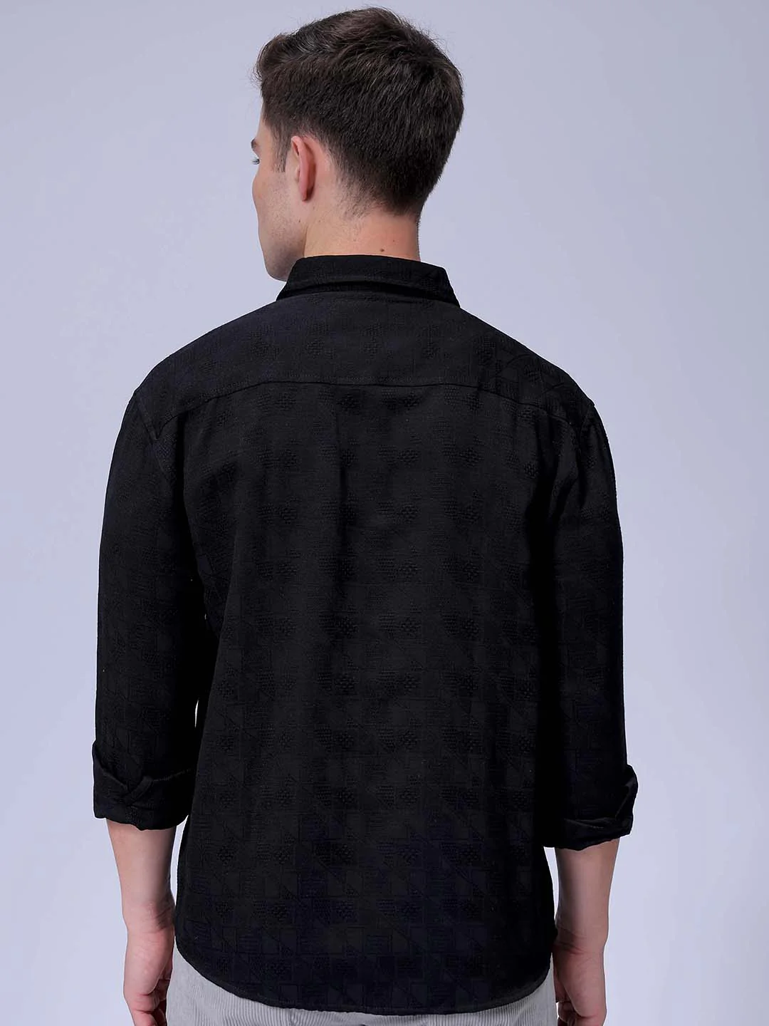 Men's Black Relaxed Fit Solid Resort Wear Shirt - Image 4