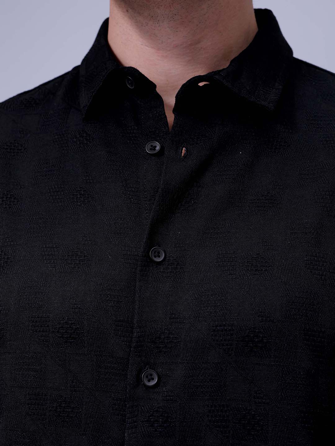 Men's Black Relaxed Fit Solid Resort Wear Shirt - Image 5