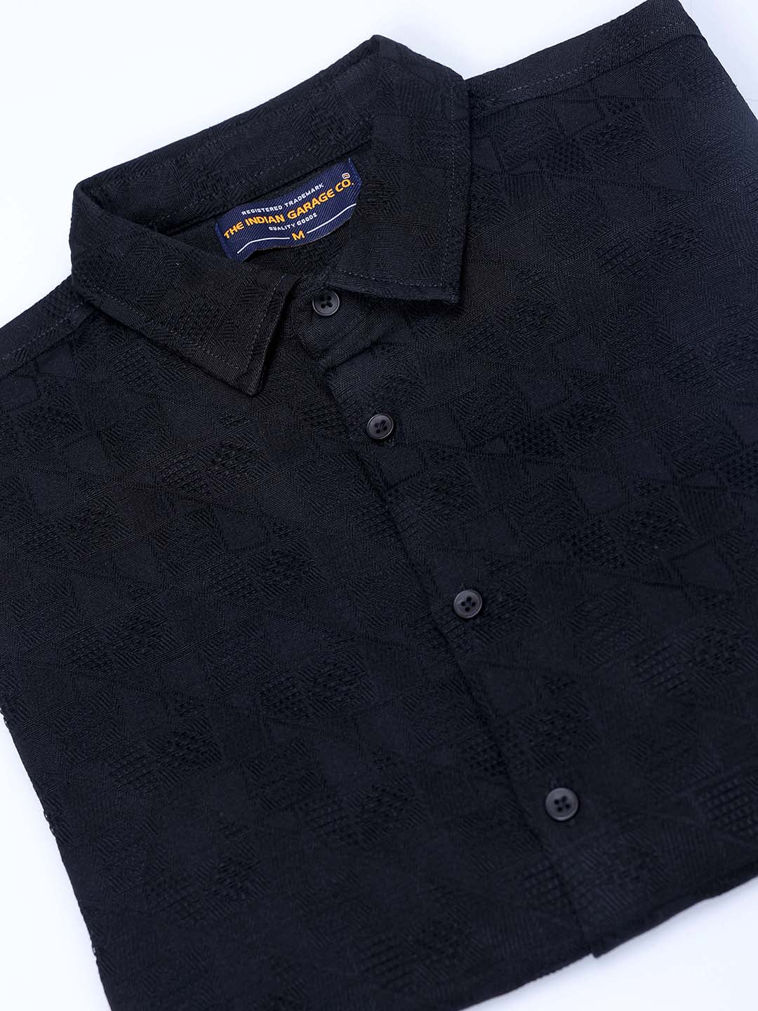 Men's Black Relaxed Fit Solid Resort Wear Shirt - Image 6