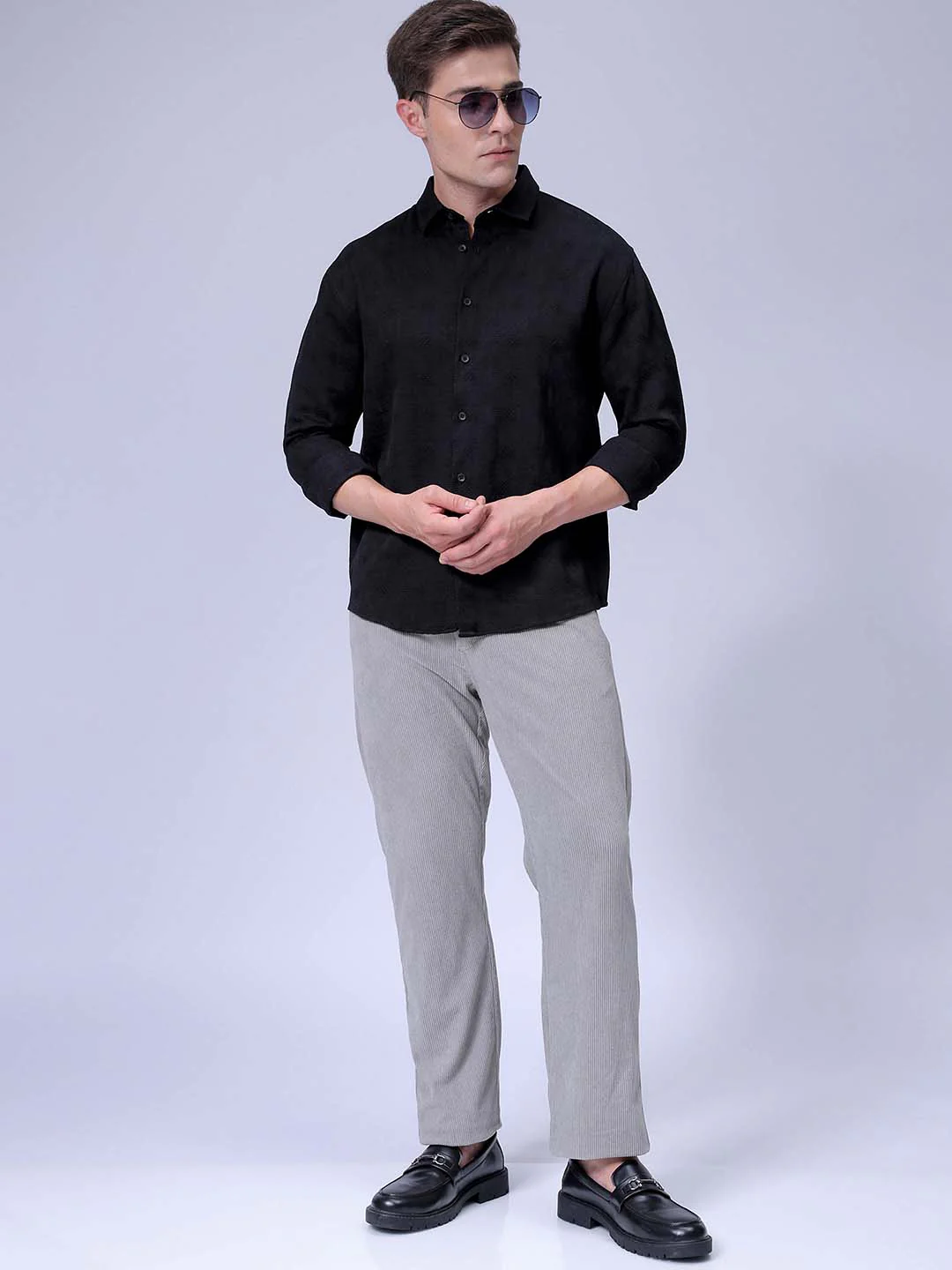 Men's Black Relaxed Fit Solid Resort Wear Shirt - Image 7