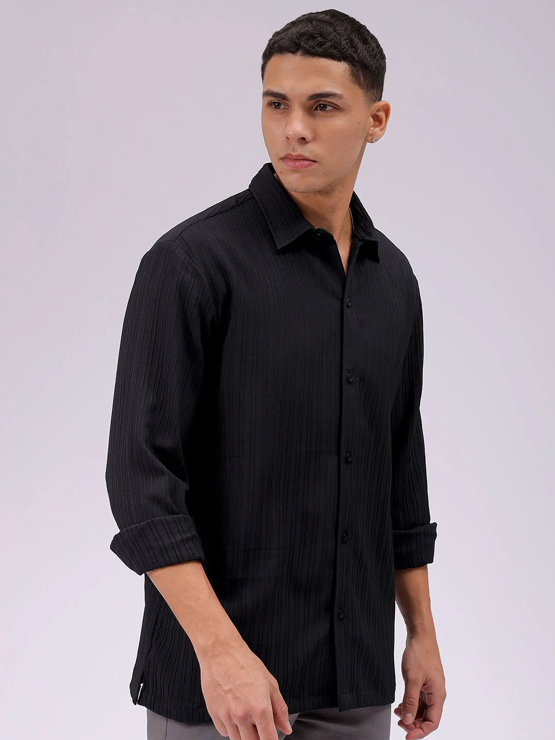 Men's Black Relaxed Fit Solid Casual Shirt - Image 5
