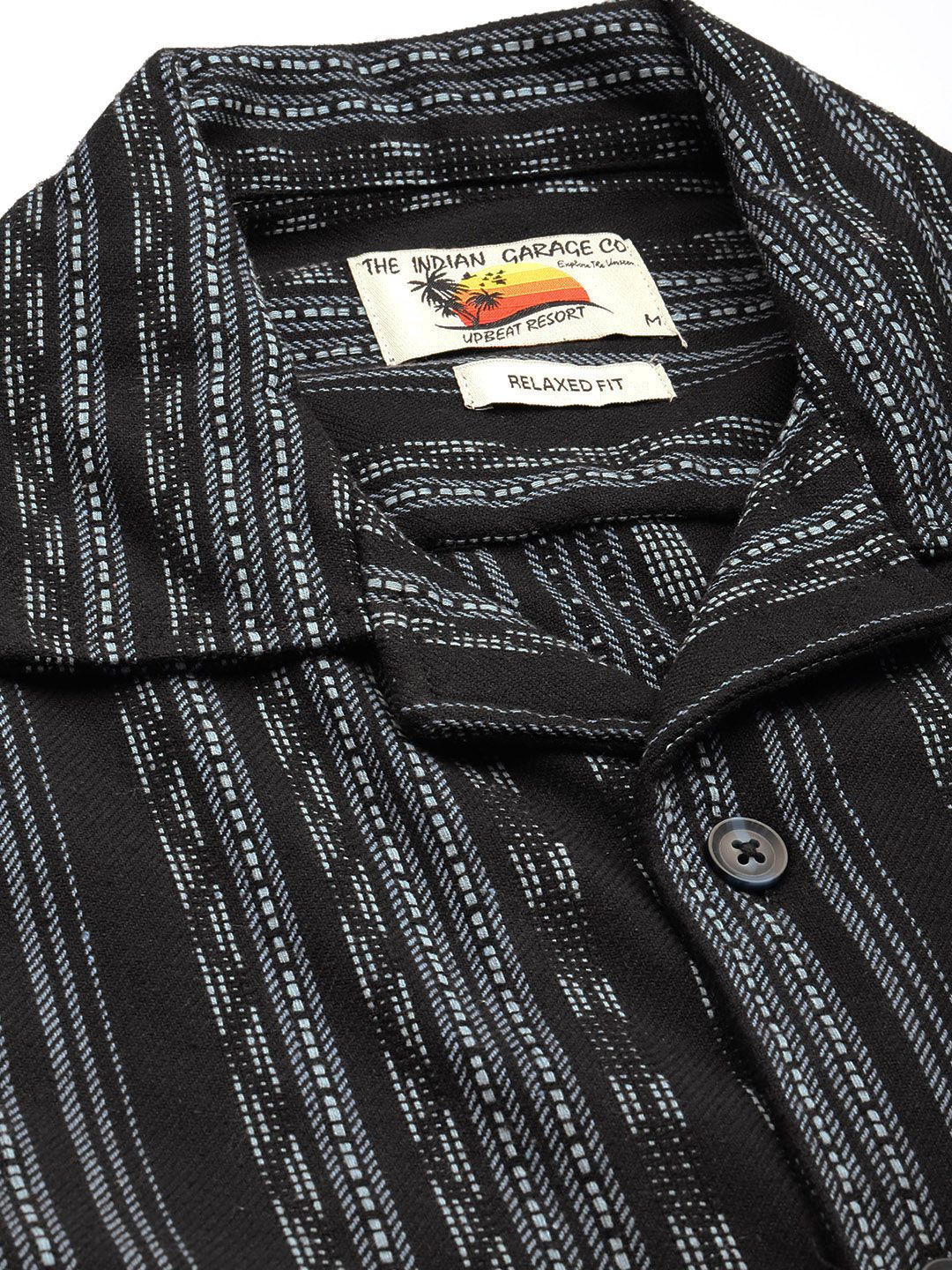 Men's Black Relaxed Fit Striped Resort Wear Shirt - Image 5