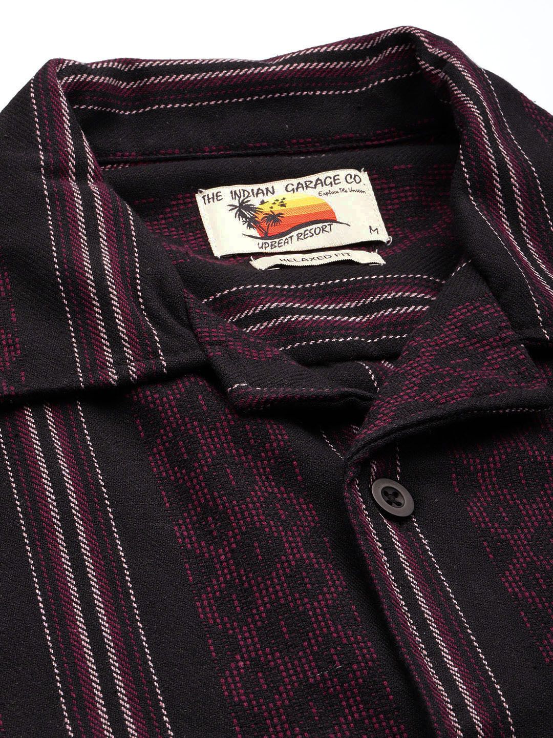 Men's Black Relaxed Fit Striped Resort Wear Shirt - Image 5