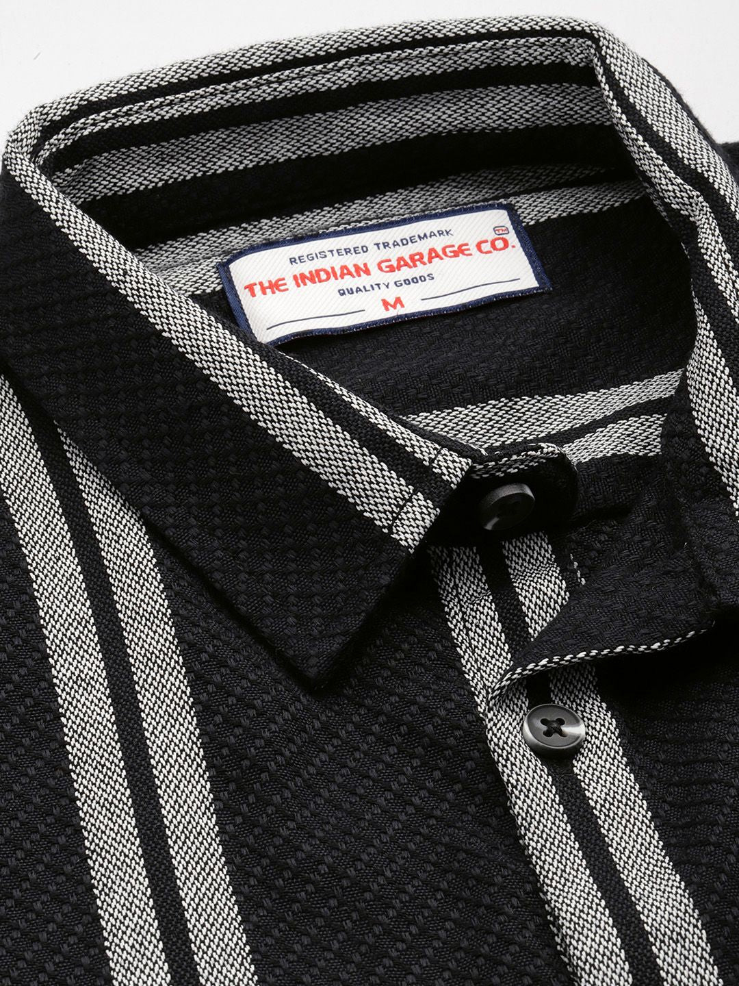 Men's Black Relaxed Fit Striped Casual Shirt - Image 5