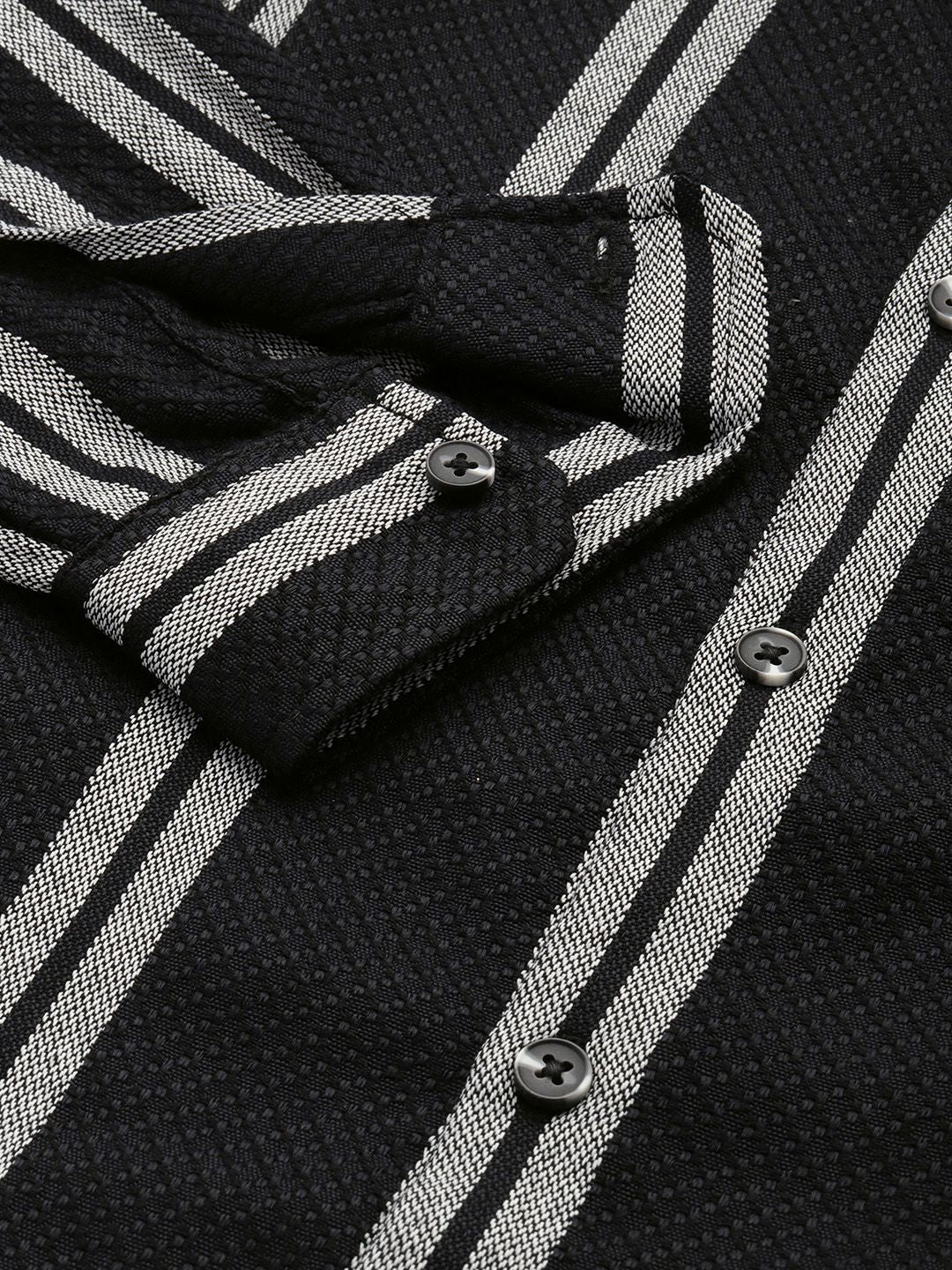 Men's Black Relaxed Fit Striped Casual Shirt - Image 6