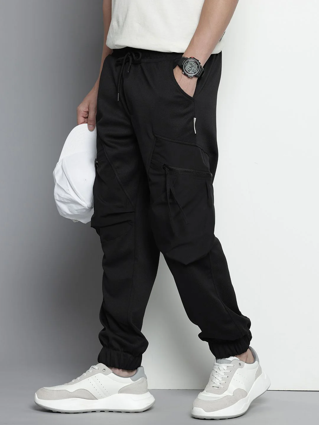 Men's Black Relaxed Fit Textured Casual Jogger - Image 4