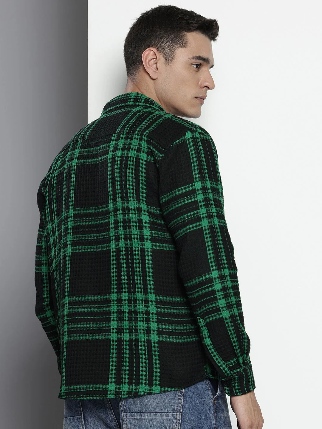 Men's Black Relaxed Fit Textured Casual Shirt - Image 3