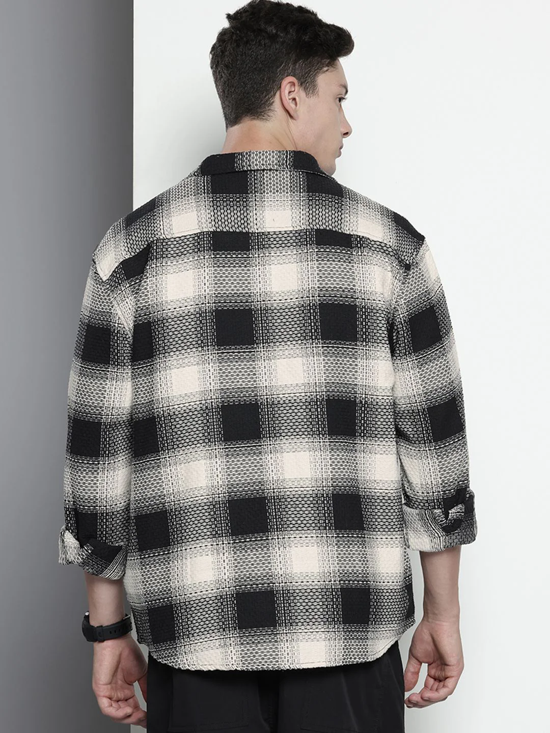 Men's Black Relaxed Fit Textured Casual Shirt - Image 4