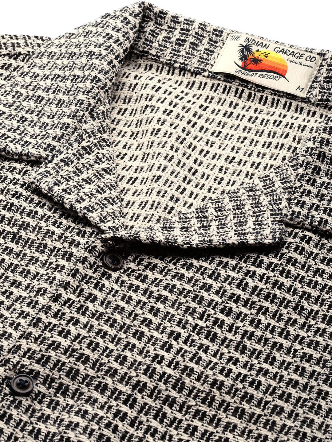 Men's Black Relaxed Fit Textured Resort Wear Shirt - Image 5
