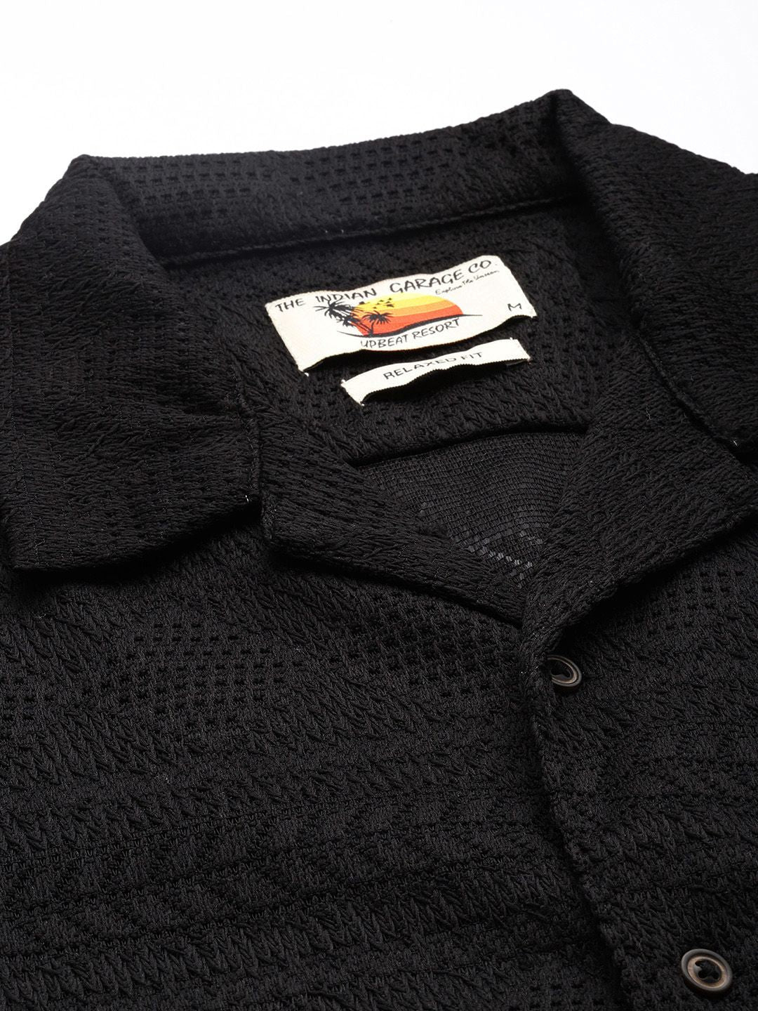 Men's Black Relaxed Fit Textured Textured Shirt - Image 5
