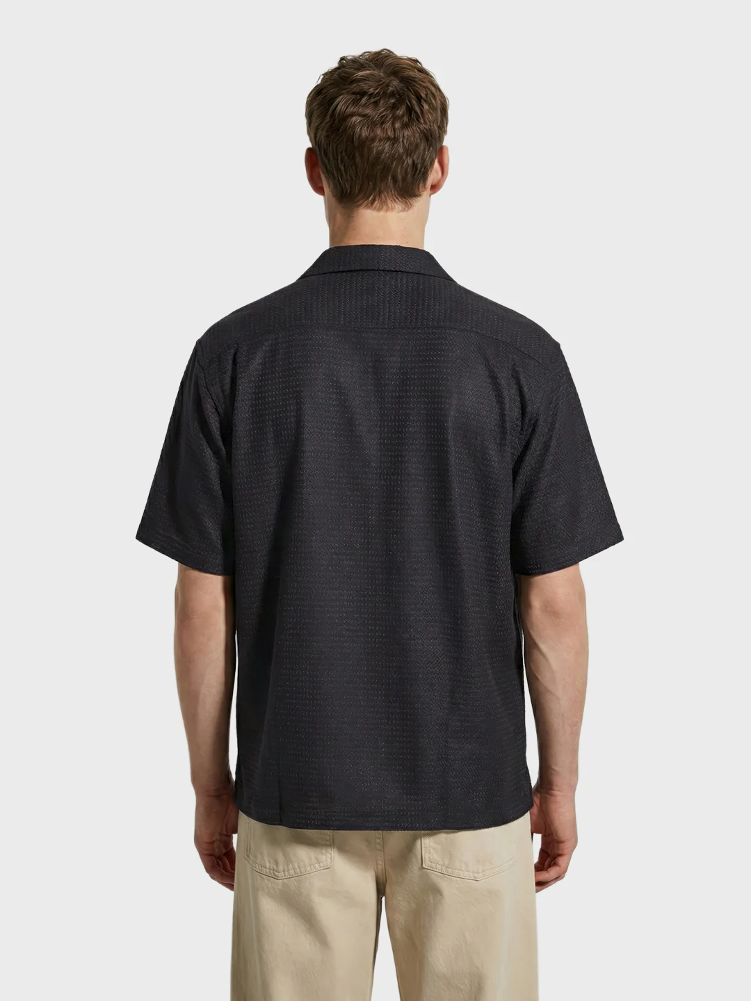 Men's Black Relaxed Fit Textured Resort Shirt - Image 3