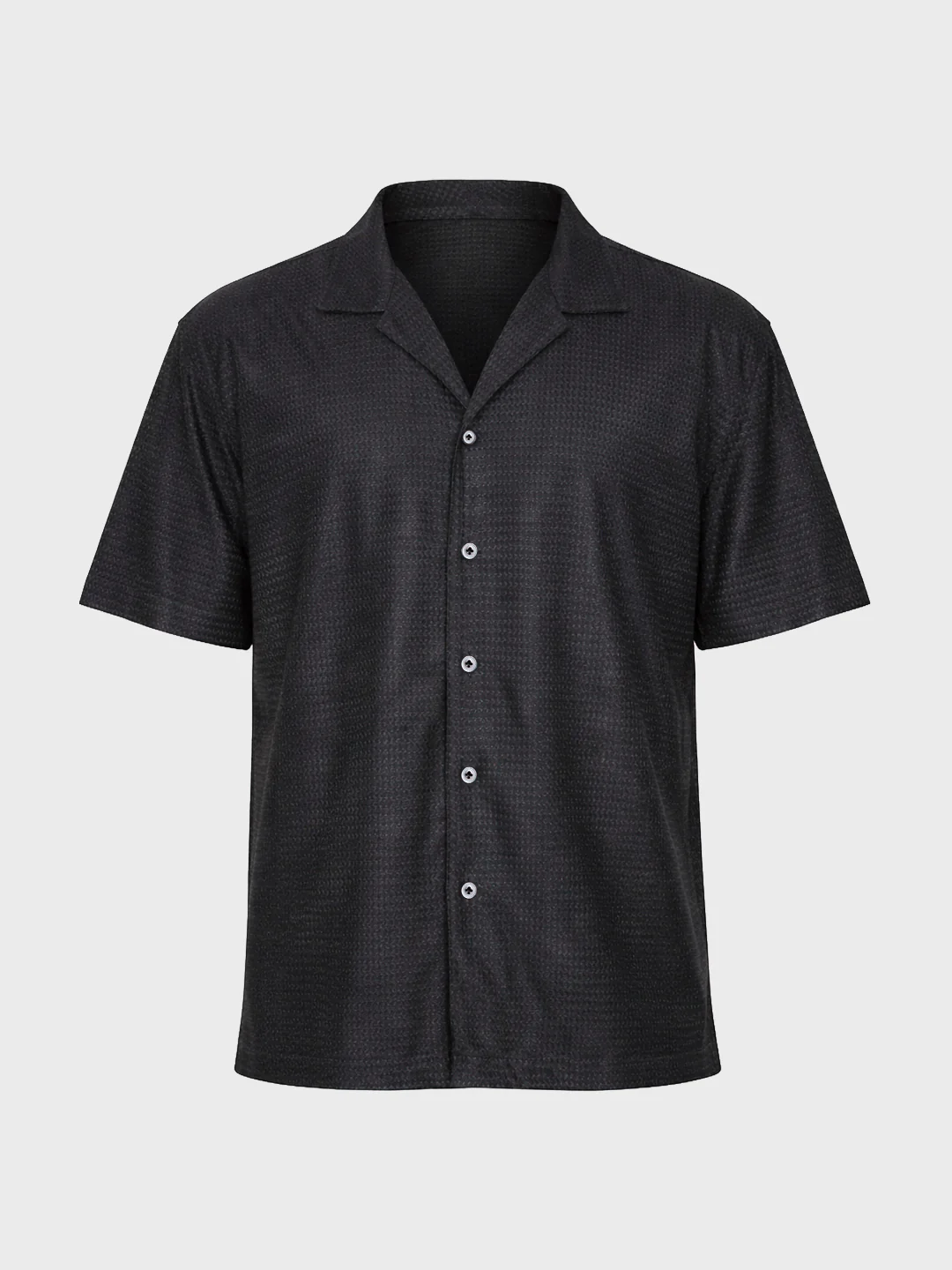 Men's Black Relaxed Fit Textured Resort Shirt - Image 4