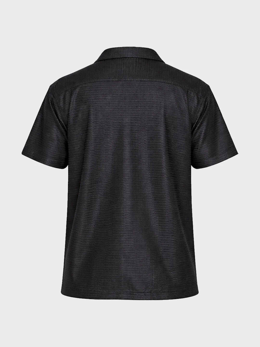 Men's Black Relaxed Fit Textured Resort Shirt - Image 5