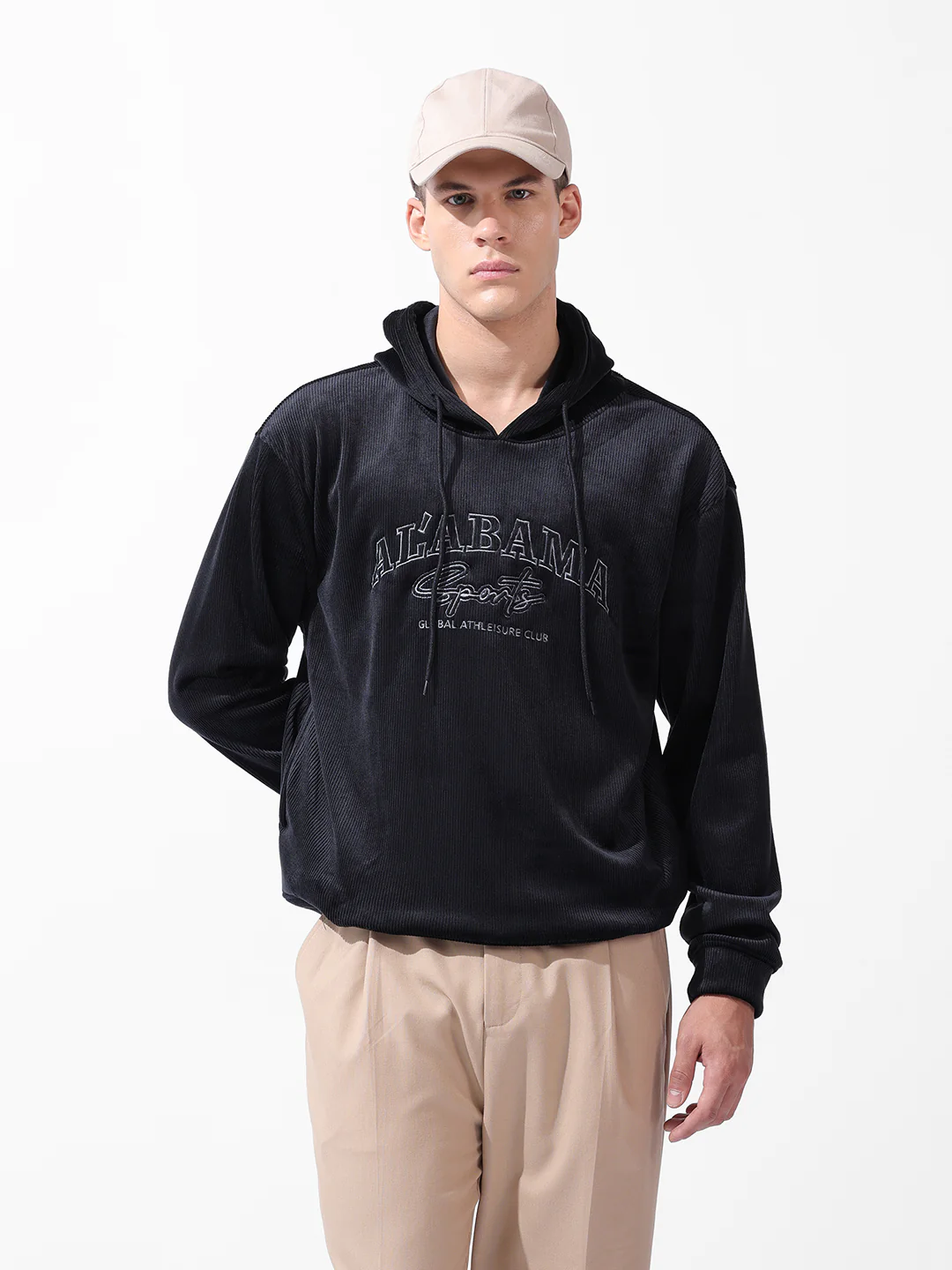 Men's Black Regular Fit Textured Casual Sweatshirts - Image 3