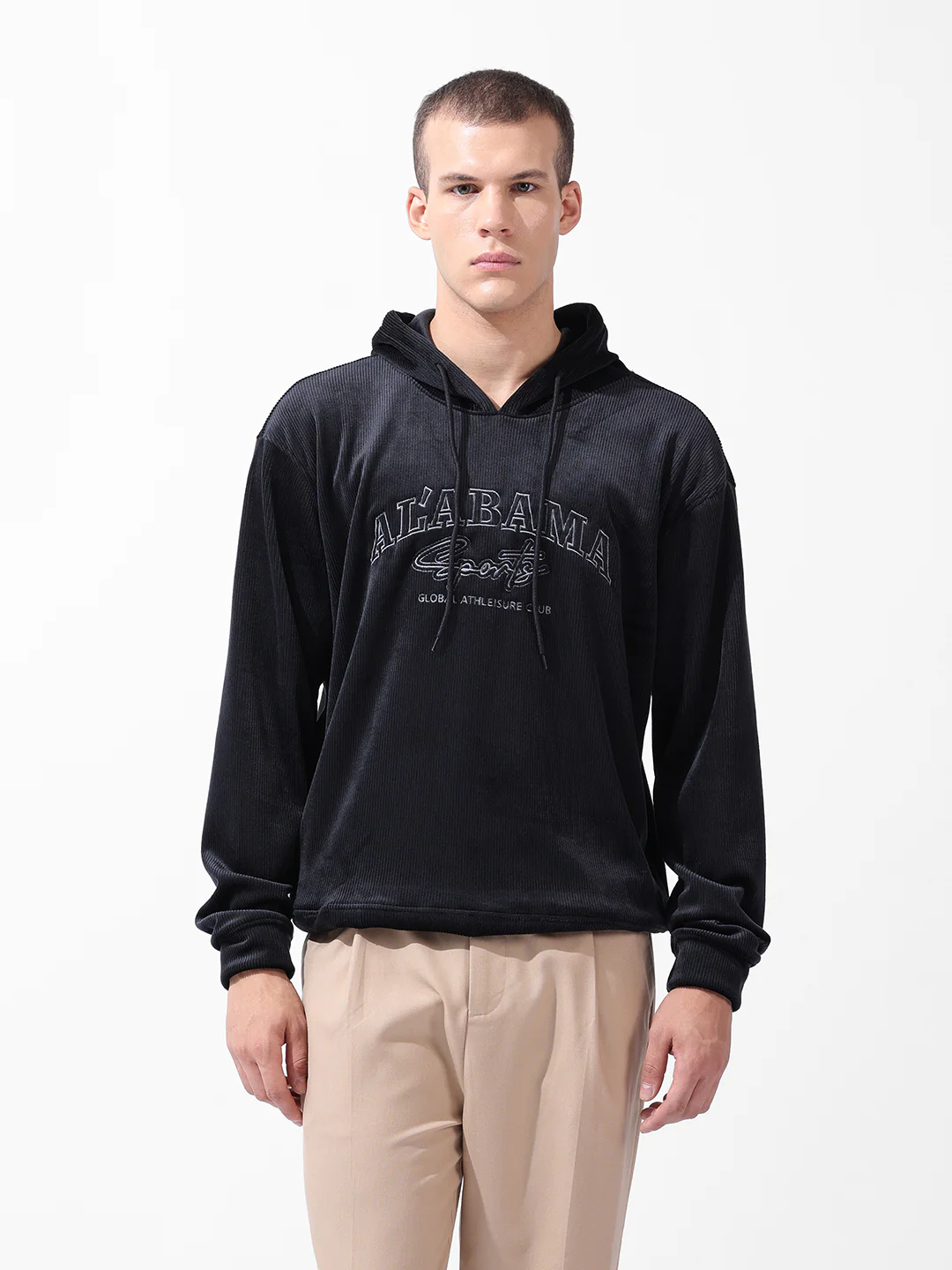 Men's Black Regular Fit Textured Casual Sweatshirts - Image 4