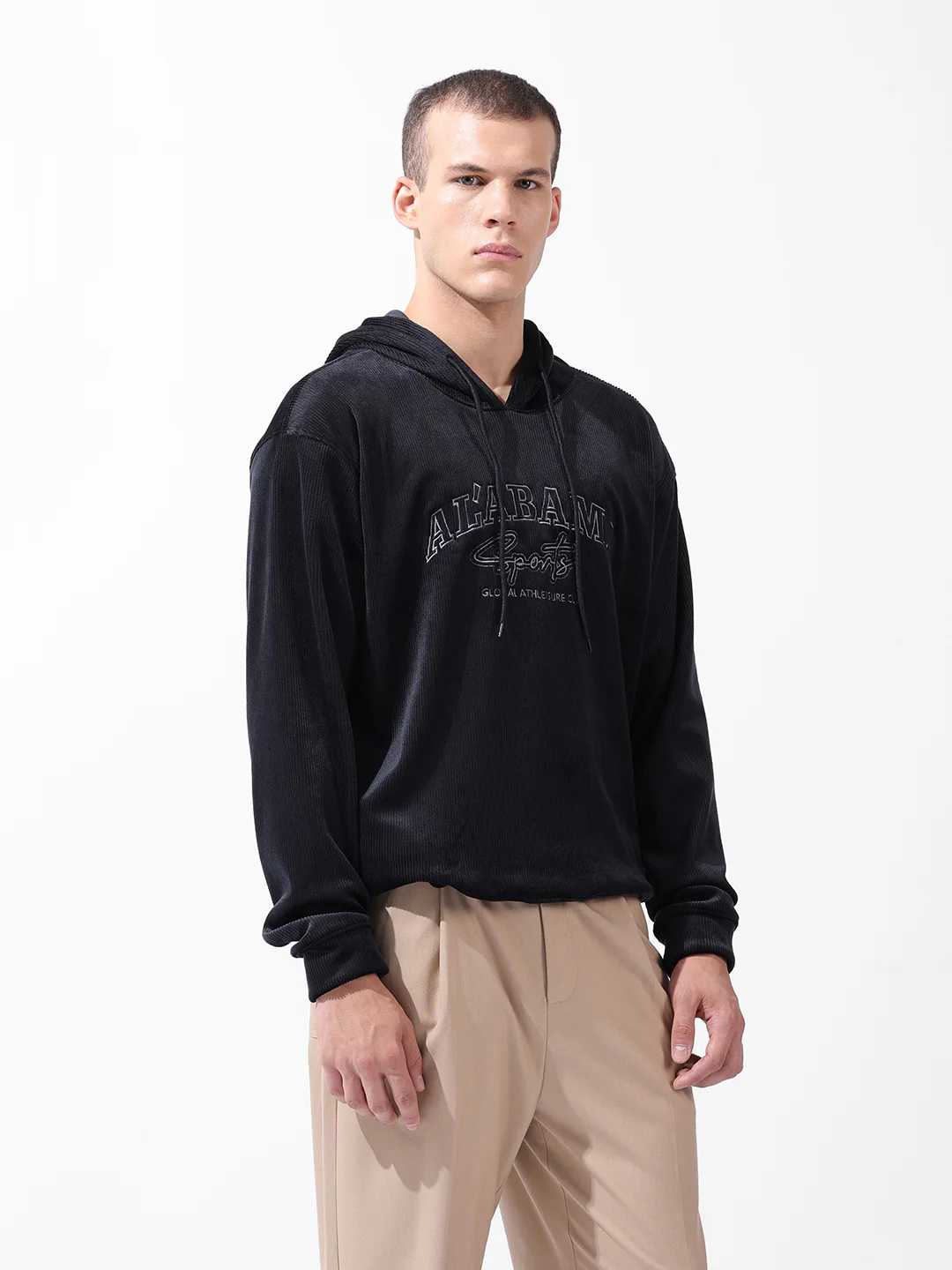 Men's Black Regular Fit Textured Casual Sweatshirts - Image 6