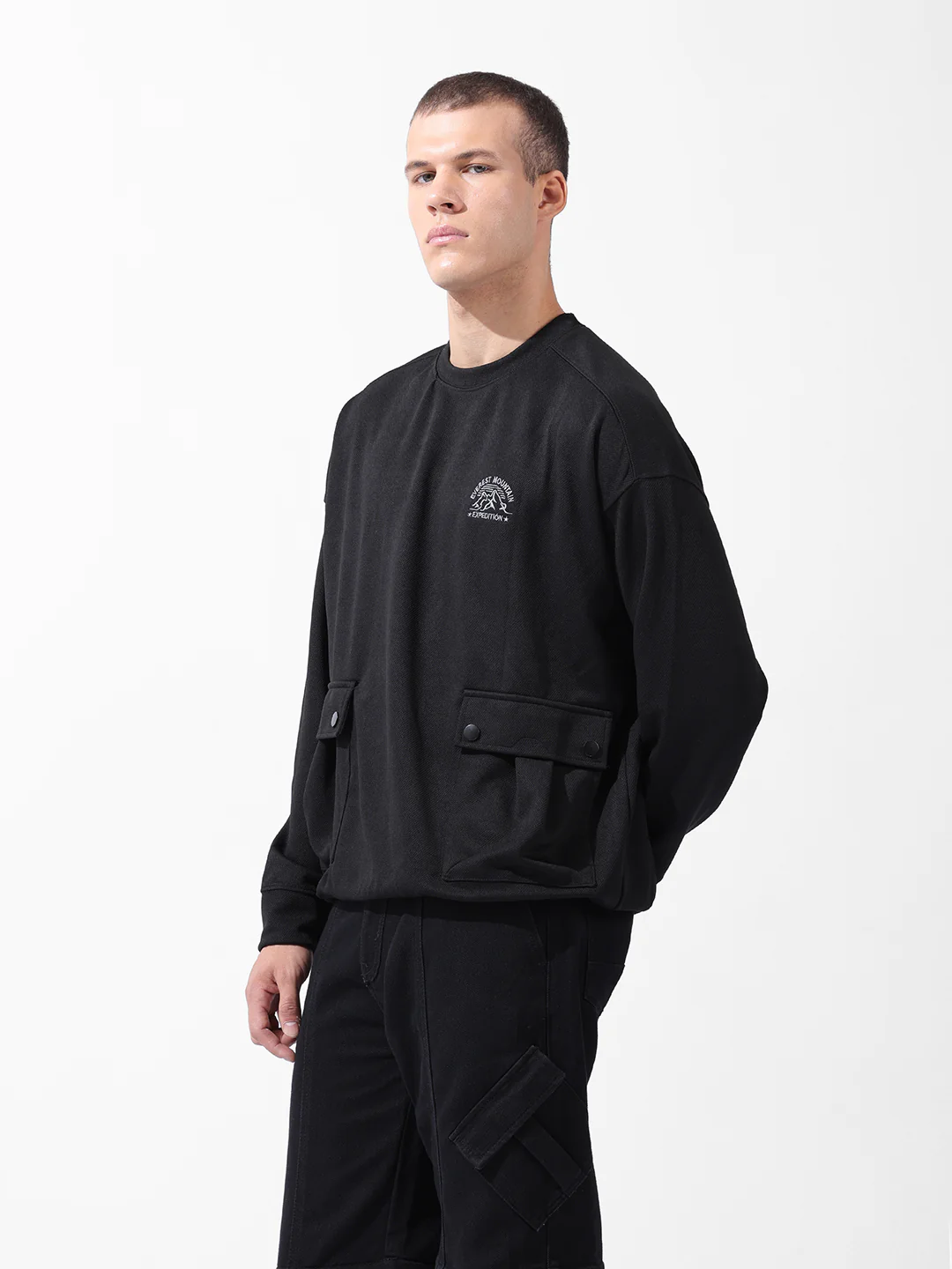 Men's Black Relaxed Fit Solid Street Wear Sweatshirts - Image 5