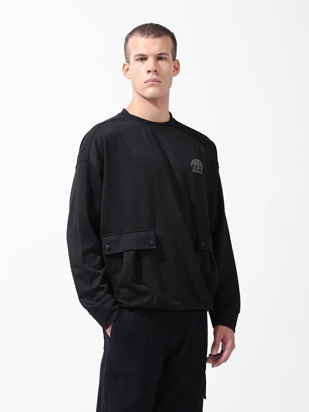 Men's Black Relaxed Fit Solid Street Wear Sweatshirts - Image 6