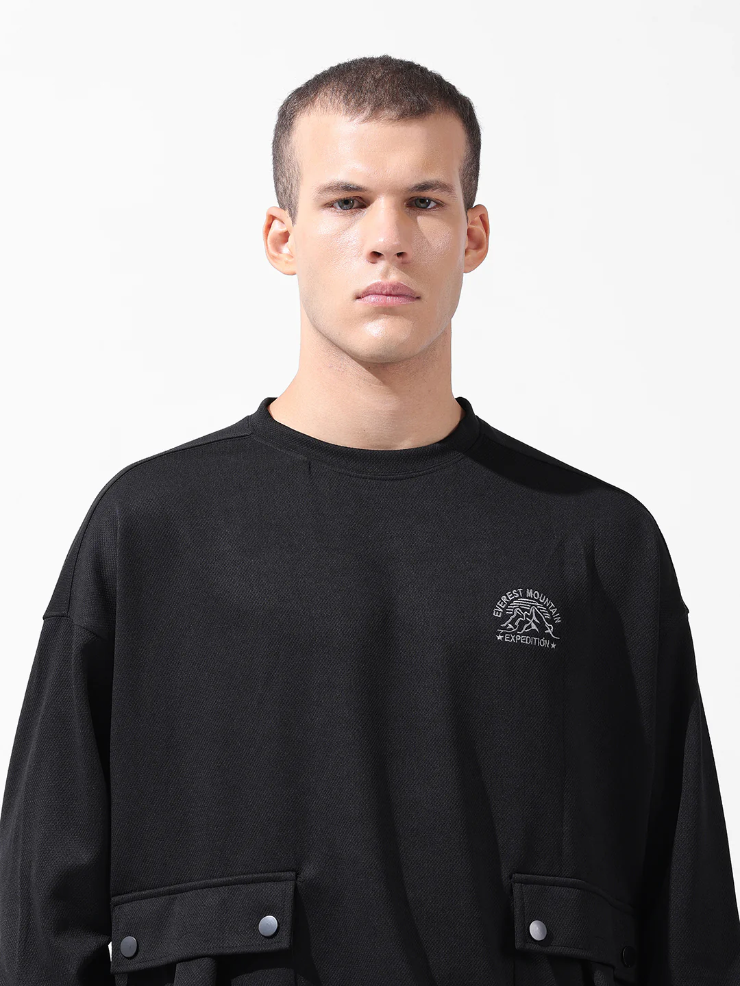 Men's Black Relaxed Fit Solid Street Wear Sweatshirts - Image 7