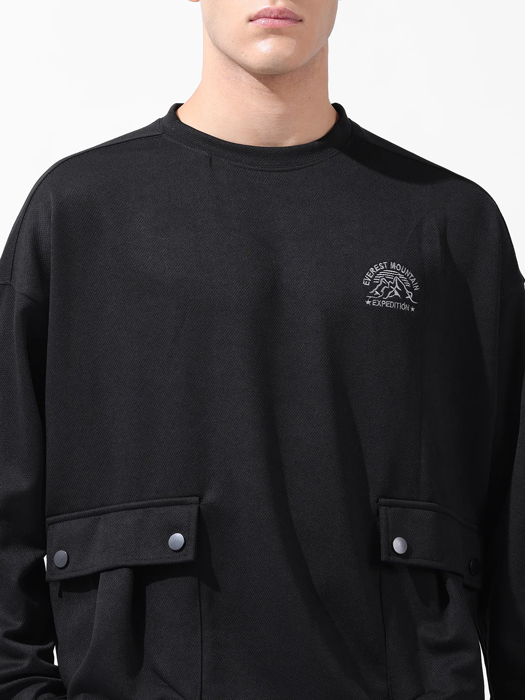 Men's Black Relaxed Fit Solid Street Wear Sweatshirts - Image 8