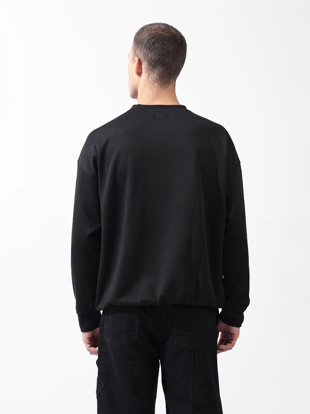 Men's Black Relaxed Fit Solid Street Wear Sweatshirts - Image 9