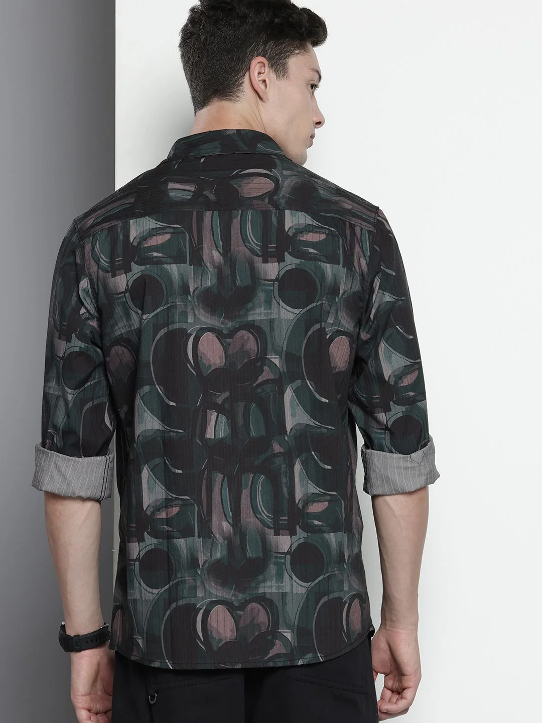 Men's Black Slim Fit Printed Party Wear Shirt - Image 4