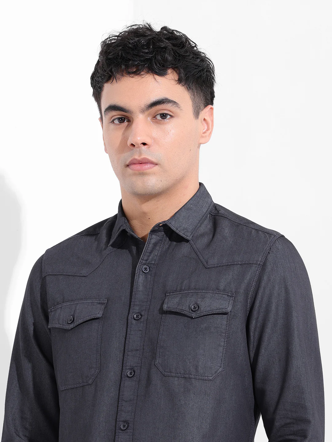 Men's Black Slim Fit Solid Casual Shirt - Image 6