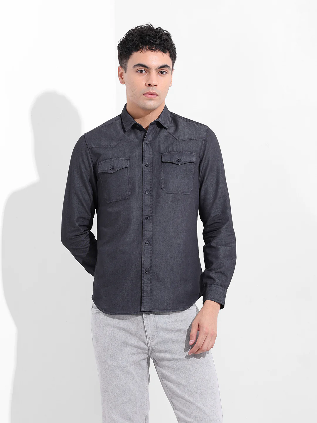 Men's Black Slim Fit Solid Casual Shirt - Image 7
