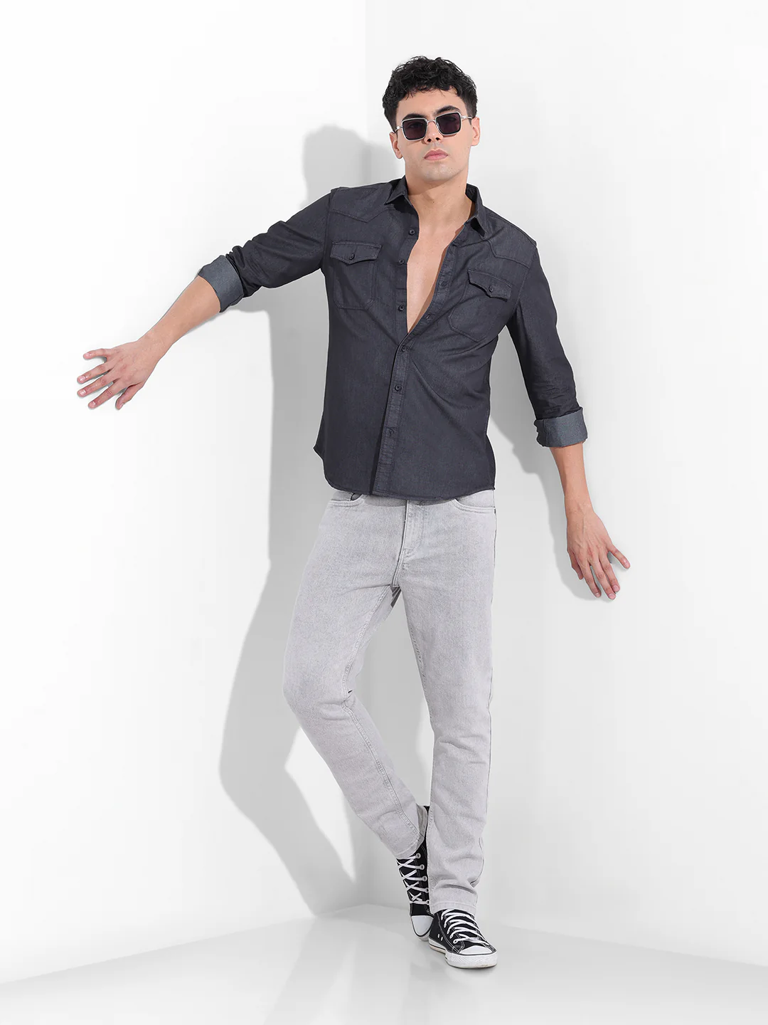 Men's Black Slim Fit Solid Casual Shirt - Image 8
