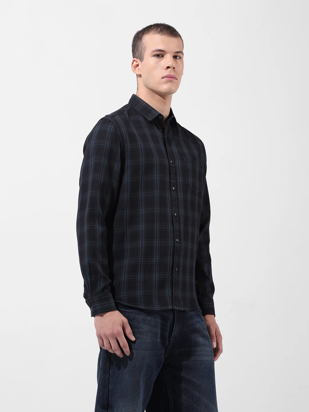 Men's Black Slim Fit Checked Casual Shirt - Image 2