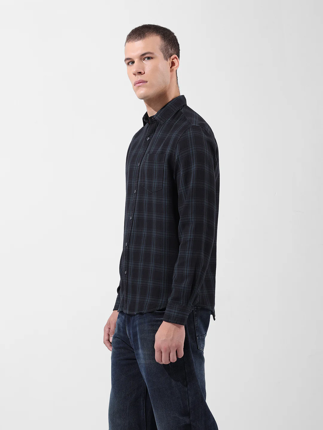 Men's Black Slim Fit Checked Casual Shirt - Image 3