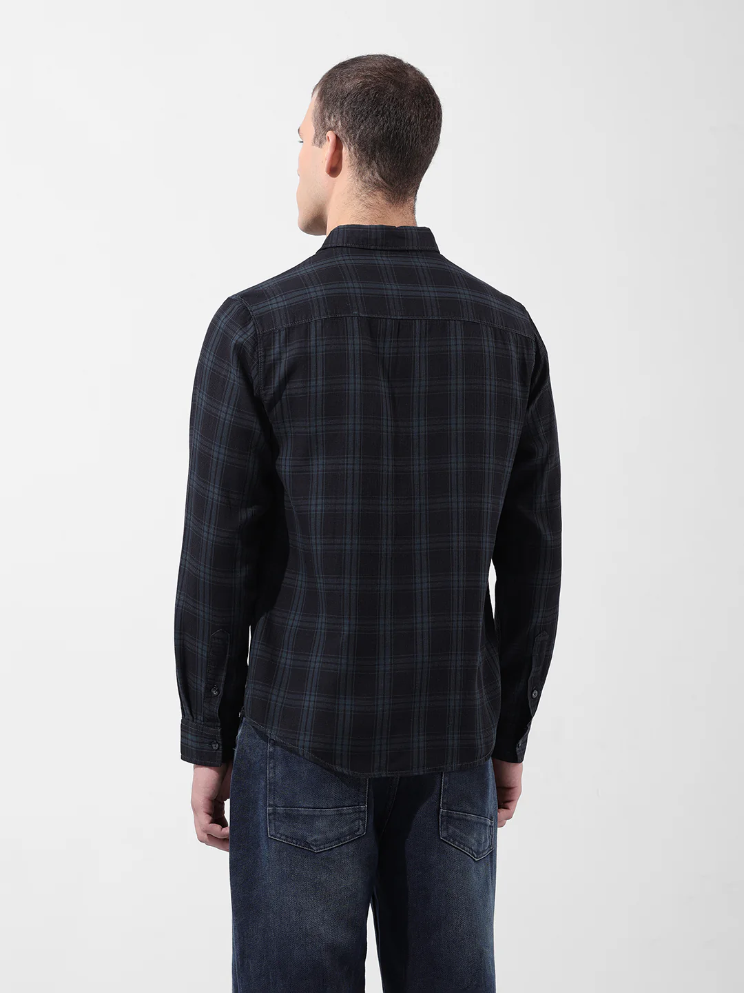 Men's Black Slim Fit Checked Casual Shirt - Image 4