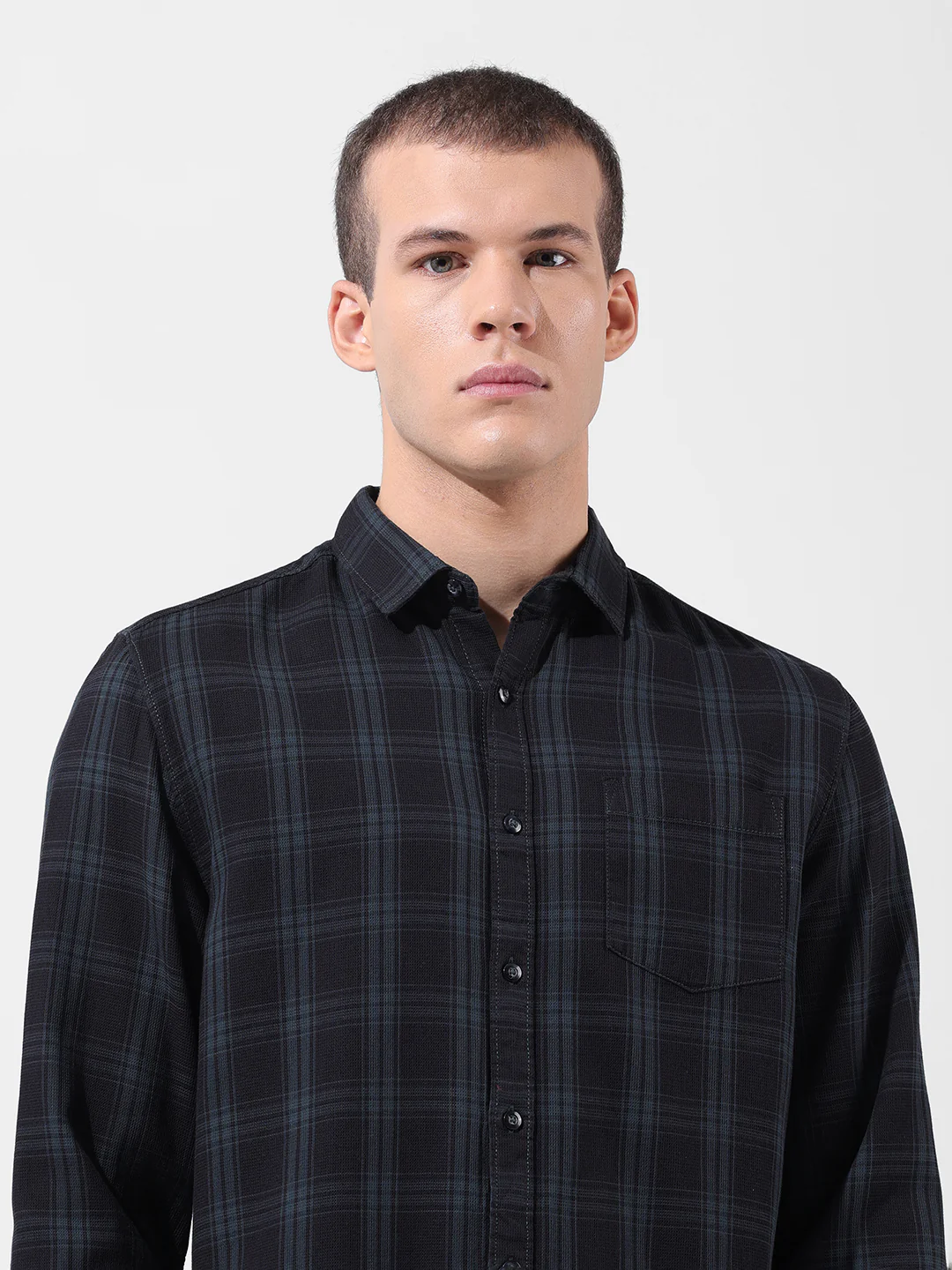 Men's Black Slim Fit Checked Casual Shirt - Image 5