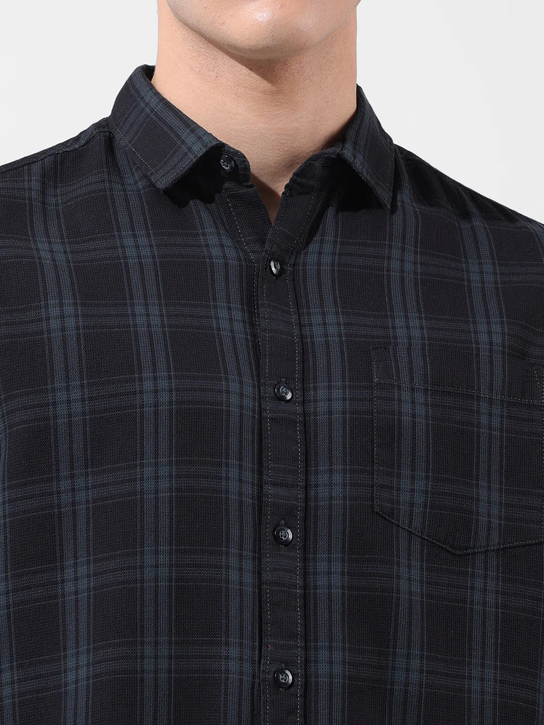Men's Black Slim Fit Checked Casual Shirt - Image 6