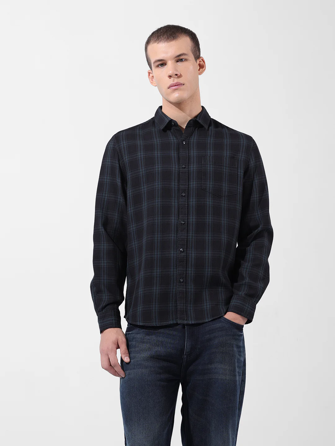 Men's Black Slim Fit Checked Casual Shirt - Image 7