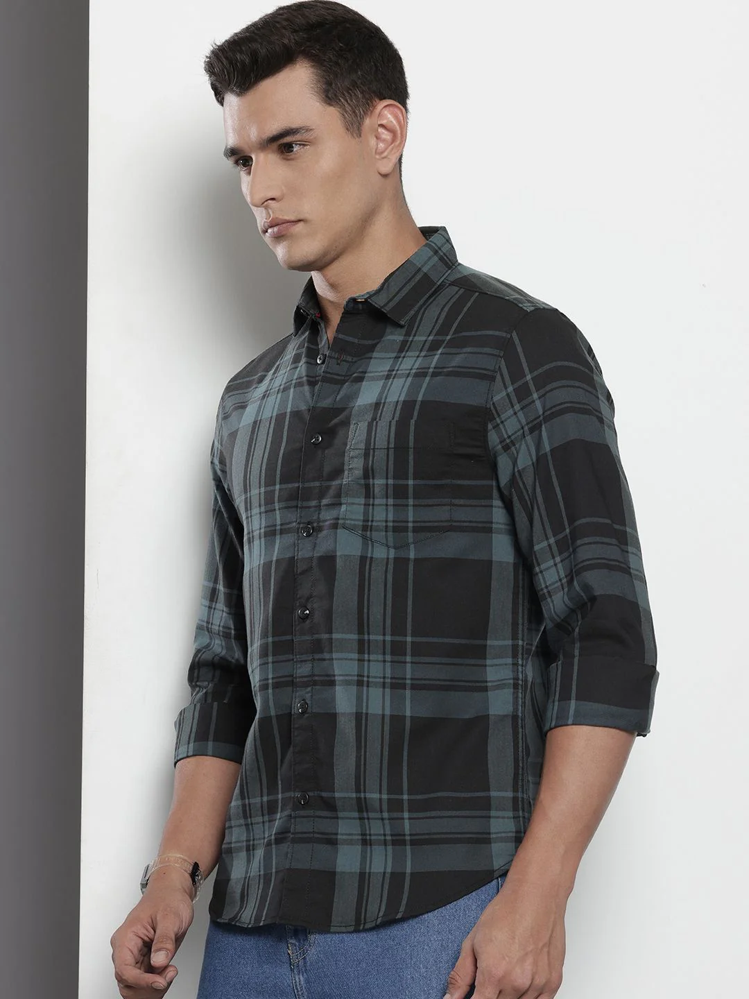 Men's Black Slim Fit Checked Casual Shirt - Image 2