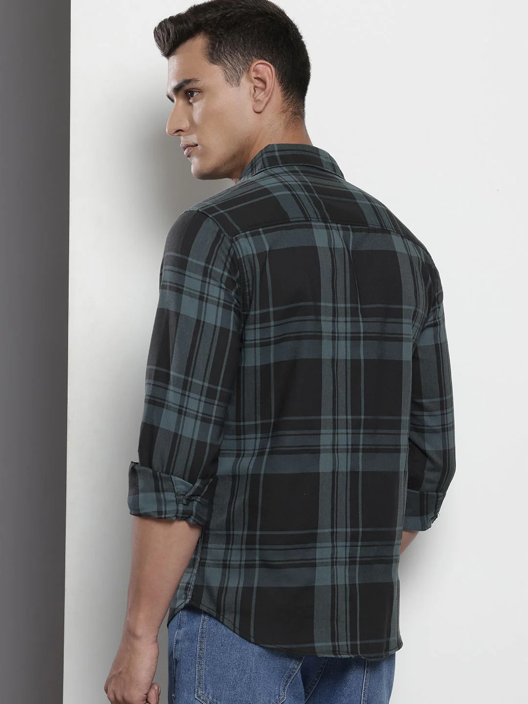 Men's Black Slim Fit Checked Casual Shirt - Image 4
